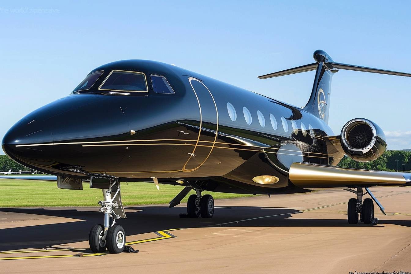 Jet privé noir et or, carrosserie en detailing Helios